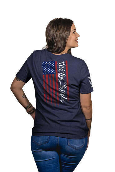 Nine Line We The People Flag Women's Short Sleeve T-Shirt in Navy with Flag graphic on back